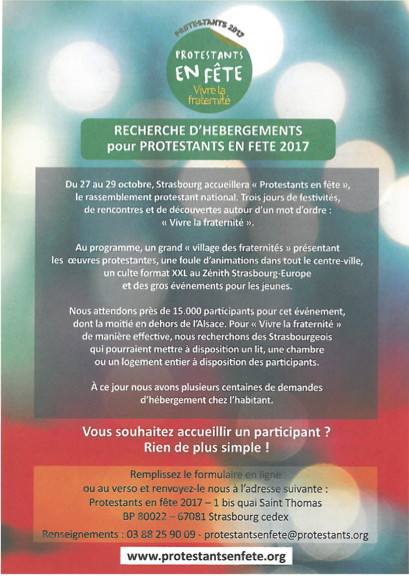 Protestants en fête - en quête de logements