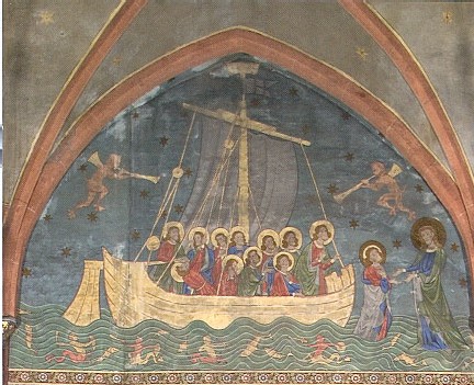 La Navicella, d'après une célèbre mosaïque de Giotto, qui représente un épisode rapporté par l'évangile selon Matthieu (chapître 14) est un symbole de l'Eglise La Navicella, d'après une célèbre mosaïque de Giotto, qui représente un épisode rapporté par l'évangile selon Matthieu (chapître 14) est un symbole de l'Eglise