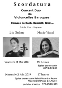 Concert du 02 juin à 17h : Duo de violoncelles Concert du 02 juin à 17h : Duo de violoncelles