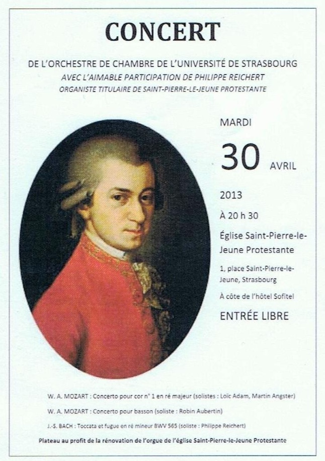 Mardi 30 avril, 20h30 Concert de l’orchestre de Chambre de l’Université de Strasbourg