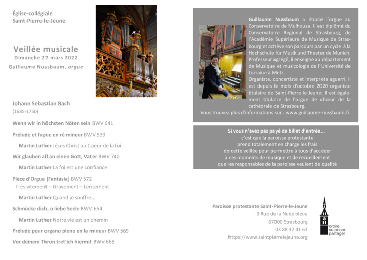 Programme de la Veillée musicale - Dimanche 27 mars 2022 Programme de la Veillée musicale - Dimanche 27 mars 2022